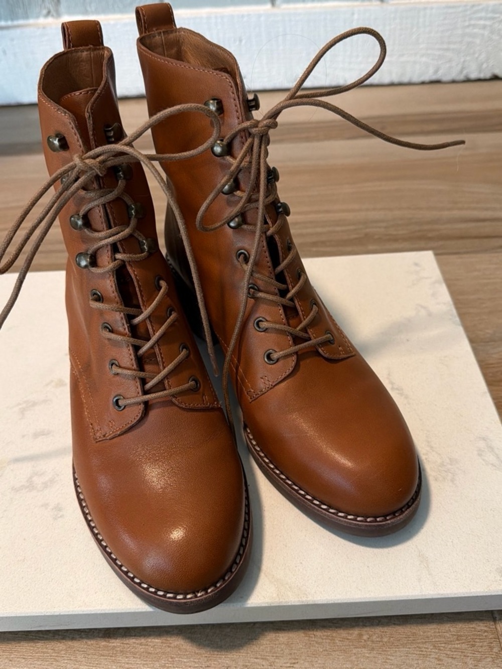 Madewell Patti Brown Leather Lace-Up Ankle Boots